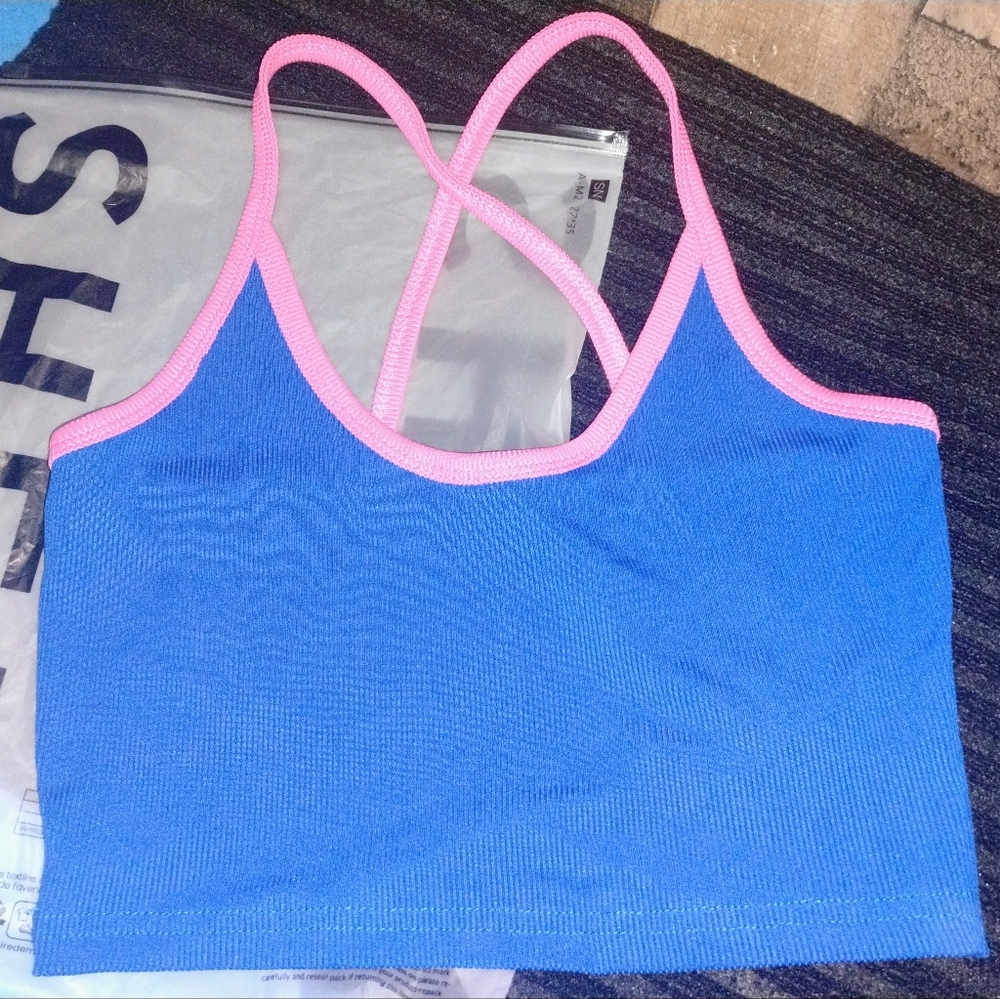 NEW Shein Blue Crop Top with Pink Trim Size Small